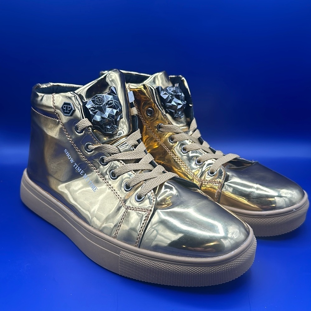 IGxx Men's Sneakers Ankle Boots Men Metal Rivet High Top Lace-up Size 10 (44)